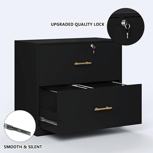 2 Drawer Lateral File Cabinet with Lock, Suitable for Letter/A4/F4/Legal Size Hanging Files,Large Wood Filing Storage Cabinets Printer Stand for Home Office,Black