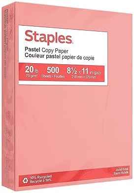 Staples Pastel Colored Copy Paper 8 1/2-Inch X 11-Inch Salmon 500/Ream, For Office, School & Home