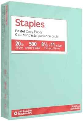 Staples Pastel Color Copy Paper, 8.5x11 Inch, Turquoise, 20 lb.