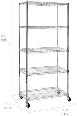 UltraDurable 5-Tier NSF Steel Wire Shelving, 36"W x 18"D x 75"H