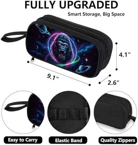 Gorilla Pencil Case for Boys Kids, Galaxy Animal Pencil Pouch, Large Capacity Zippered School Box with Compartments, Stationery Organizer Bag for Students, Back to School Supplies