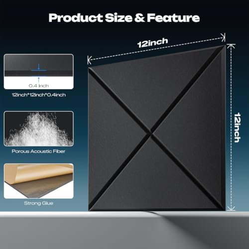 Sonicism 22 Pack X-Lined Acoustic Panels with Self-Adhesive, 12"X 12"X