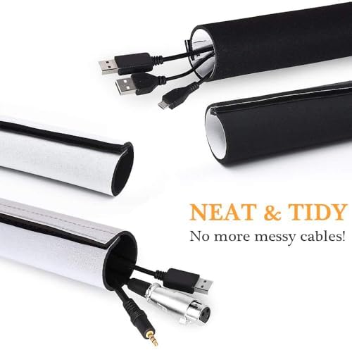 120" Neoprene Cable Management Organizer, Reversible Flexible Cuttable DIY Hole Cord Hider Cover Sleeve for Office TV Computer Home Desk Protect Wires