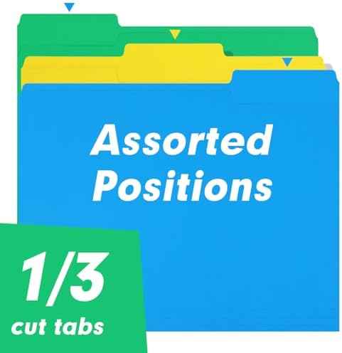 File Folder, RAZCC 100 Pack 1/3 Cut Tab Colored File Folders, File Folder Letter Size for Office Classroom Use, Assorted 5 Colors Folders with Tabs
