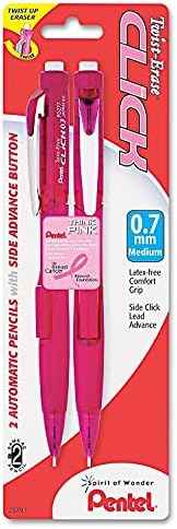 PINK BCA Twist-Erase Click Mechanical Pencil, (0.7mm) Clear Barrel, 2 Pack
