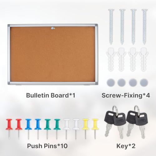 Enclosed Cork Bulletin Board Tamper-Proof Dispaly Case, Aluminium Frame, All-Weather Cork Noticeboard, Outdoor Enclosed Cork Board for School, Office, Restaurant, Hospital (38 X 26 Inches)
