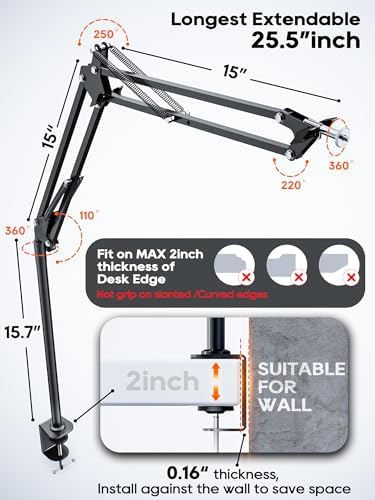 Overhead Camera Mount, Desk Camera Mount with Articulating Arm, 5lb