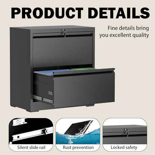 2 Drawer File Cabinet with Lock, 26.8" W Lateral Filing Cabinet