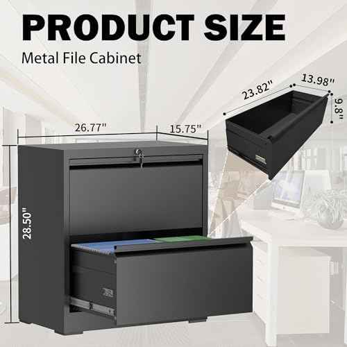 2 Drawer File Cabinet with Lock, 26.8" W Lateral Filing Cabinet