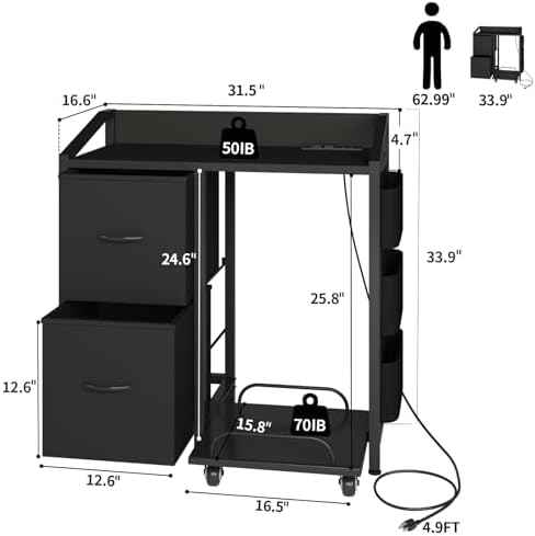 Printer Stand with Storage, Lateral Office Filing Cabinets with Power outlets & USB Charging Port, File Cabinet with Large Printer Stands for Home Office, Shredder Stand Rack (Black)