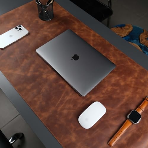 Jersey Genuine Calfskin Leather Desk Pad, Office Desk Mat with