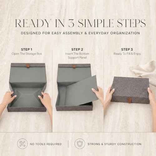 ZICOTO Decorative Photo Storage Boxes with Lids - Set of 2 Linen Organizers