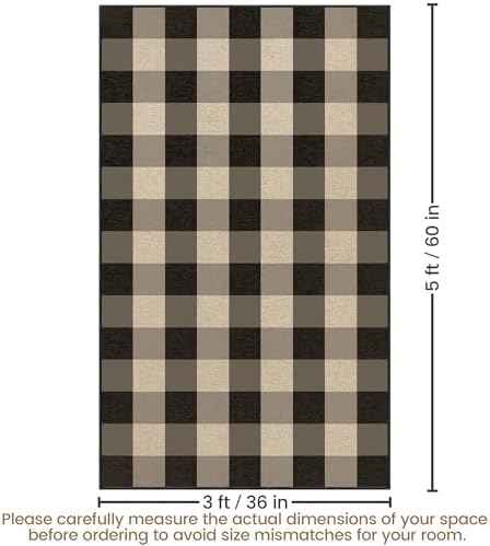 Washable 3x5 Buffalo Plaid Checkered Jute Indoor Outdoor Rug for Entryway