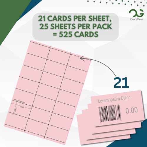 OfficeGear Shelf Edge Pink Barcode Price Ticket Labels 21-up [25 Sheets - 525 Pack] 38x70mm Custom Printable A4 120gsm Card Micro-Perforated Non-Adhesive Merchandise Tag Includes Design Template
