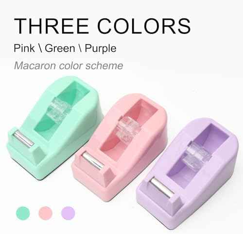 Desktop Tape Dispenser Heavy Duty Desk Accessories Floral Office Tape Dispensers, Weighted Non-Skid Base, Macaron Purple