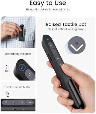 Wireless Presenter, Hyperlink Volume Control Presentation Clicker RF 2.4GHz USB PowerPoint Clicker Presentation Remote Control Pointer Slide Advancer (Black)