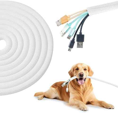 Split Wire Loom 2Pcs 3/4 Inch 5ft, Braided Cable Sleeve for Cable Management, Cord Protector for Pets, TV, Desk & Automotive, White