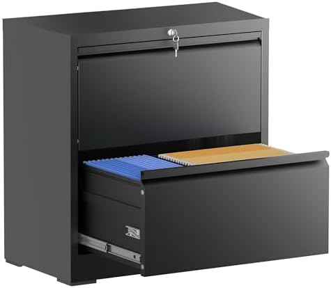 2 Drawer File Cabinet with Lock, 26.8" W Lateral Filing Cabinet