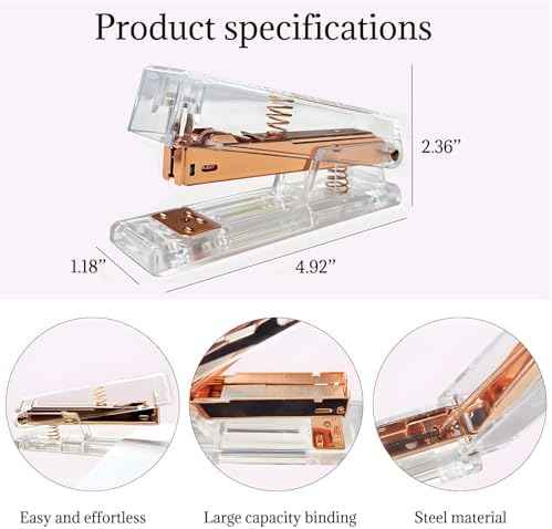 Cute Rose Gold Desk Stapler – Acrylic Transparent Design with Musical Note & Piano Keyboard Pattern, for Home, Office, and Music Lovers Gift (Piano Keyboard)
