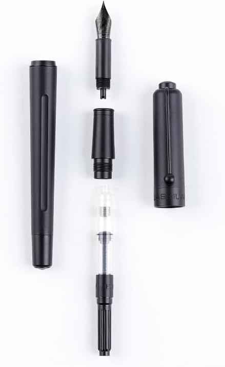 HUASHILAI Luxury Matte Black Forest Fountain Pen Set, Titanium Black Extra Fine