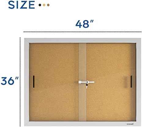 INNOVART Enclosed Bulletin Board 48” x 36”, Lockable Cork Noticeboard with Silver Aluminum Frame, Outdoor Enclosed Bulletin Board Weatherproof, Wall Display Case with Sliding Glass Door