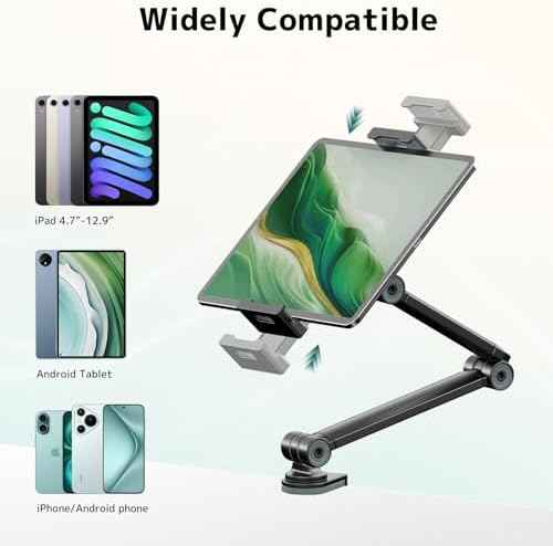 Tablet Stand Holder with 360° Rotation,Adjustable Arm Clamp for 4.7”-12.9"