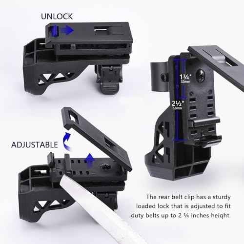 Tactical Flashlight Holster with Lever Side Lock System, Adjustable Belt, 360° Rotatable with Side Lock, Fits Flashlights with 1"-1.55" Diameter (Flashlight Not Included)