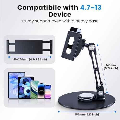 Tablet Stand Holder for iPad, Adjustable with 360 Rotating Base for Desk