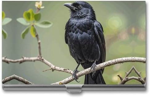 Business Card Holder Black Crow Birds on A Branch Slim Business Card Case Pocket Name Cards Holder Professional Cards Organizer Purse Credit Wallet ID Case for Men Women