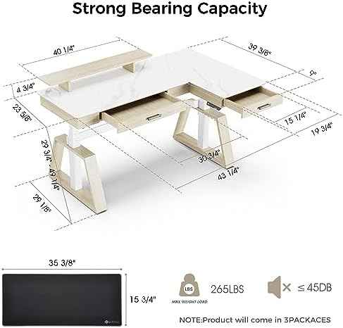 EUREKA ERGONOMIC Electric Standing Desk with Dual Drawers,63 Inches Height Adjustable L-Shaped Office Desk,Sit Stand Desk Ergonomic Executive Desk Computer Workstations with Monitor Stand,Right/White
