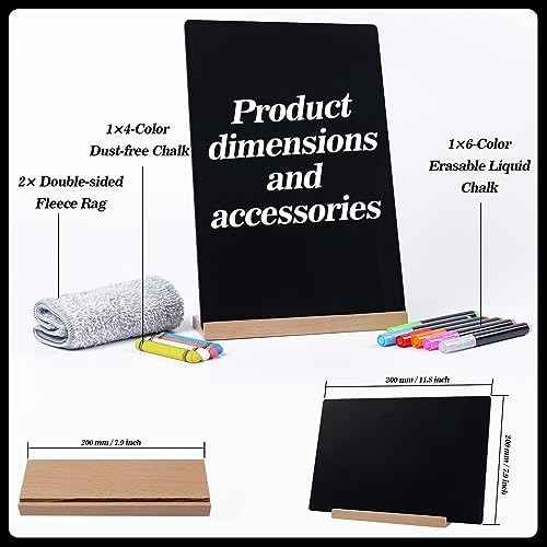 Small Chalkboard Sign, Reusable Double Sided Mini Chalkboard Signs with Wooden Base Stand, 12 x 8 Tabletop Chalkboard for Kids, DIY Home Decoration, Store Poster Display (2 Pack)
