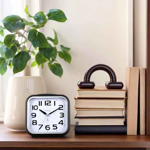 Tinload 5.5" Large Analog Alarm Clock Silent Non Ticking, Gentle Wake, Beep Sounds, Increasing Volume, Battery Operated Snooze and Manual Light, Easy Set, Black (Best for Elder)