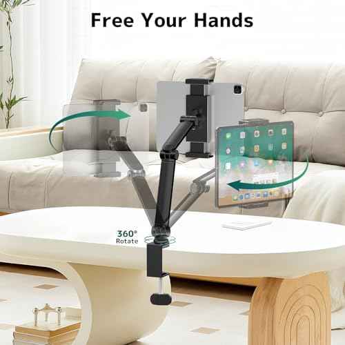 Tablet Stand Holder with 360° Rotation,Adjustable Arm Clamp for 4.7”-12.9"