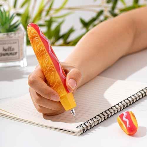 Sayglossy 4 Pcs Hot Dog Writing Pens 0.5 mm Cool Fast Food Fun Decorative Gifts for Back to School Classroom Birthday Party Office Desk Accessories