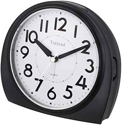 Tinload 5.5" Large Analog Alarm Clock Silent Non Ticking, Gentle Wake, Beep Sounds, Increasing Volume, Battery Operated Snooze and Manual Light, Easy Set, Black (Best for Elder)