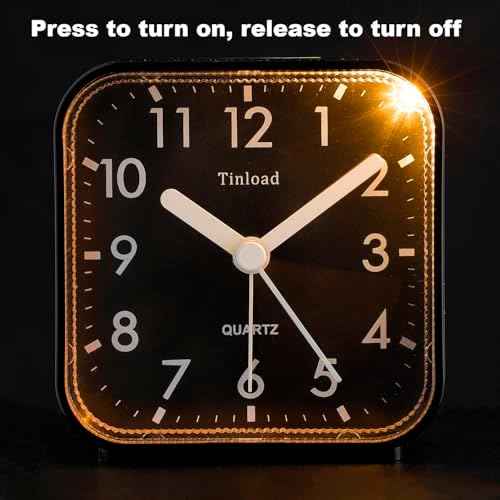 Tinload Small Battery Operated Analog Travel Alarm Clock Silent Non Ticking, Gentle Wake, Ascending Beep Sounds, Snooze,Lighted on Demand, Easy Set