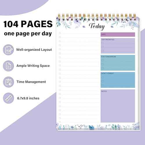 KMQOY To Do List Notepad, Daily Checklist Planner, 6.7" x 9.8", 104 Pages