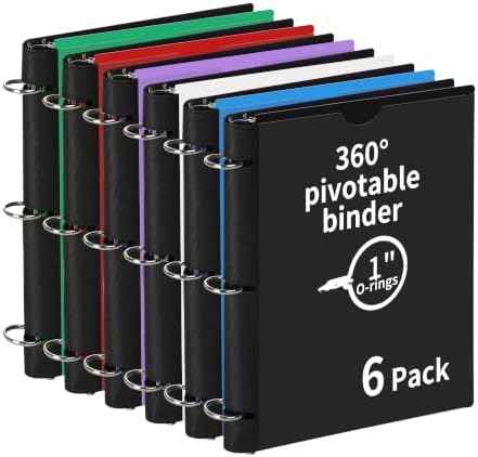 360° Pivotable 3 Ring Binder, Upgraded Foldable Binders 1 inch 6 Pack, Thin Small Three Ring Binder Fits 8.5" x 11", for Home, School and Office Binders Supplies - 6 Assorted Color