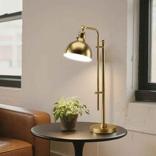 PARTPHONER Industrial Adjustable Desk Lamp for Home Office, Farmhouse Table lamp 29''-38'', Rustic Metal Task Desk Lamp in Brushed Gold Finish, Vintage Reading Lamp for Study Room，Gold