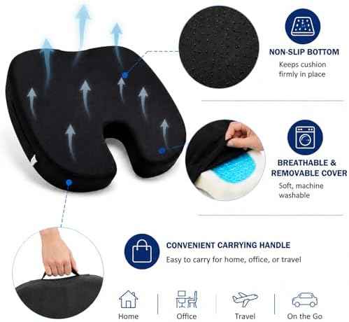 Gel Seat Cushion for Long Sitting, Office Chair Memory Foam Cushion, Black