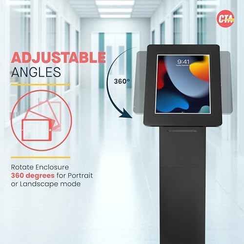 CTA Digital Locking Kiosk & Enclosure – Premium Locking Floor Stand Kiosk with Universal Security Enclosure - Storage and Cable Management for Retail POS - Ordering Screens & More Black (PAD-PARAFPE)