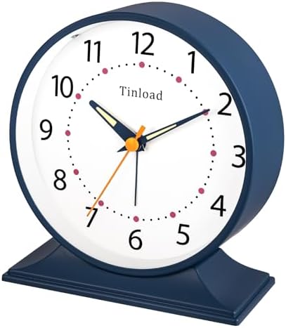 Tinload 4.5" Antique Retro Analog Alarm Clock, Small Silent Bedside