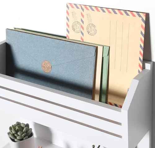 Key Holder for Wall, Wall Mounted Mail Organizer with 6 Metal Key Hooks, Key Racks for Home Entryway Decor, Luxury White