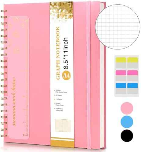 Graph Paper Notebook, Spiral Notebook Journal 8.5” x 11”, A4 Large Grid Notebooks for Women Men, 100 GSM Graph Paper, Plastic Hardcover Spiral Graphing Journals for Work School Engineering, Pink