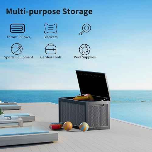 Outdoor Storage Box 325GAL Waterproof Resin Deck Box,Pool Accessories Supplies，UV-Resistant Lockable Package Delivery Bin for Garden Tools,Large Patio Outside Cushions,Chest,Furniture,Black