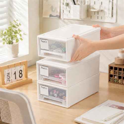 ZENFUN 3 Pack Plastic Stackable DrawerStorage Drawers Bins, Small Drawer-type Desk Organizer Boxes, Translucent Small Chest of Drawers, Stackable Drawers for Home, Office, Desktop