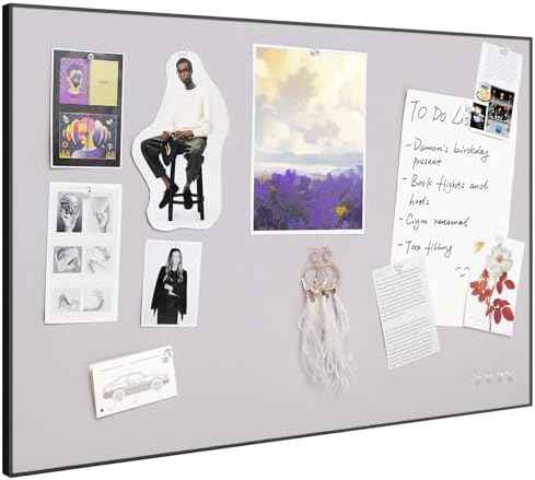 Fabric Bulletin Board 30x20 inches,Black Aluminum Framed Wall Pin Board