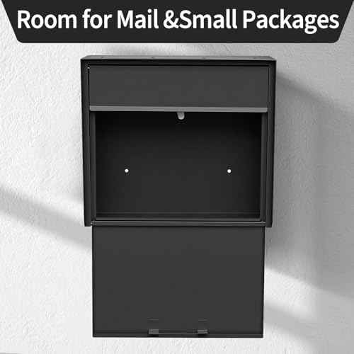 Wall Mount Mailbox for House Outside, Anti-Theft Locking Mailbox, Weatherproof Mailboxes 13.5" H x 15" L x 5.5" D, Black