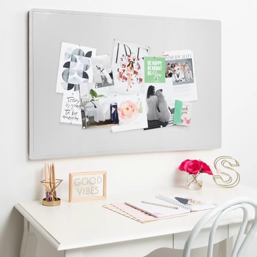 Extra Large Bulletin Board, 72 x 48 Inches Decorative Felt Pin Board Foldable Photo Board Self-Adhesive Vision Board with 50 Pushpins for Office, Home, School, Cork Board Alternative for Wall (White)