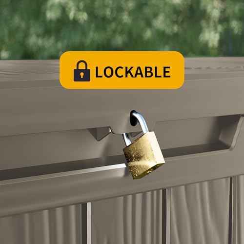 Outdoor Storage Box Waterproof, 180 Gallon Lockable Resin Deck Box Large, Patio Storage Bin for Pool Accessories Cushion Furniture, Garden Tools, UV-Resistant Outside Delivery Grey